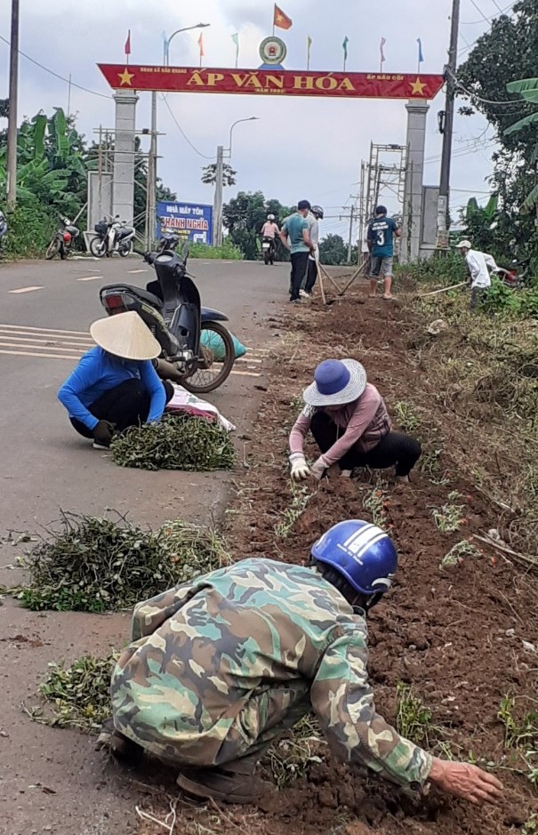 Cán bộ và Nhân dân ấp Bàu Cối trồng hoa cỏ đậu tại tuyến đường Tổ 8 ấp Bàu Cối (1).jpg